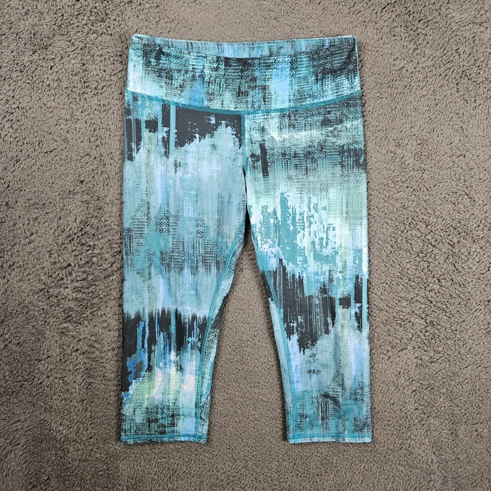 Alo Yoga Womens 30" Abstract Brushstroke Capri Leggings Blue Teal Black